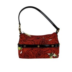St. John Shoulder Bag Womens Red Rose Print Baguette Patent Made in Italy